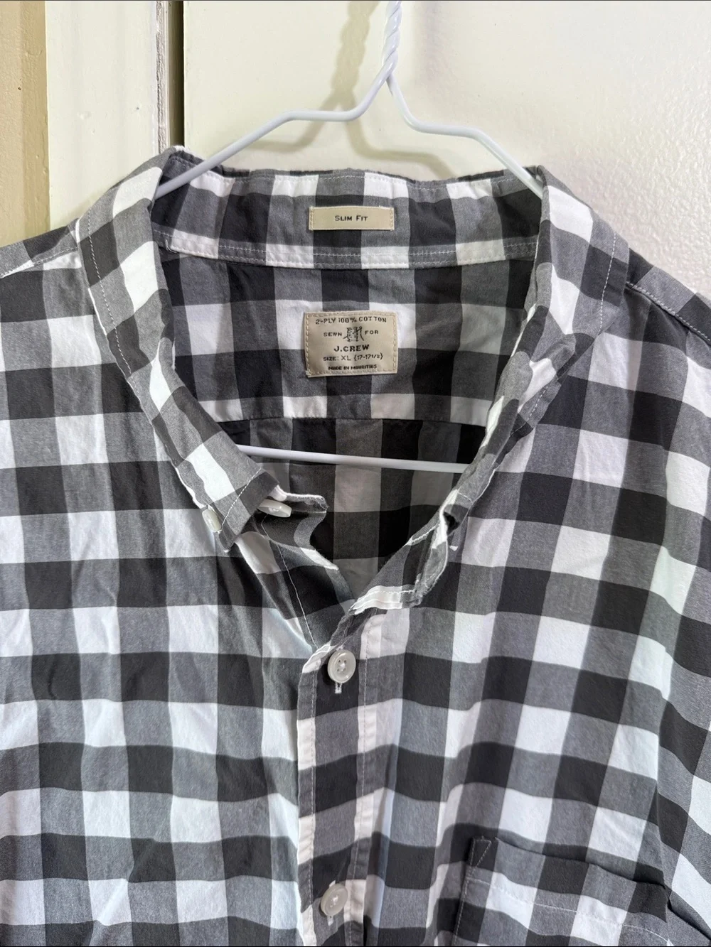 J.Crew Slim Fit Gingham Button Down‎ Shirt XL Gray White Cotton Casual Classic